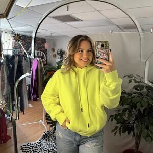 Pam & Gela Neon Hoodie Long Sleeve Yellow Sweatshirt Size Medium